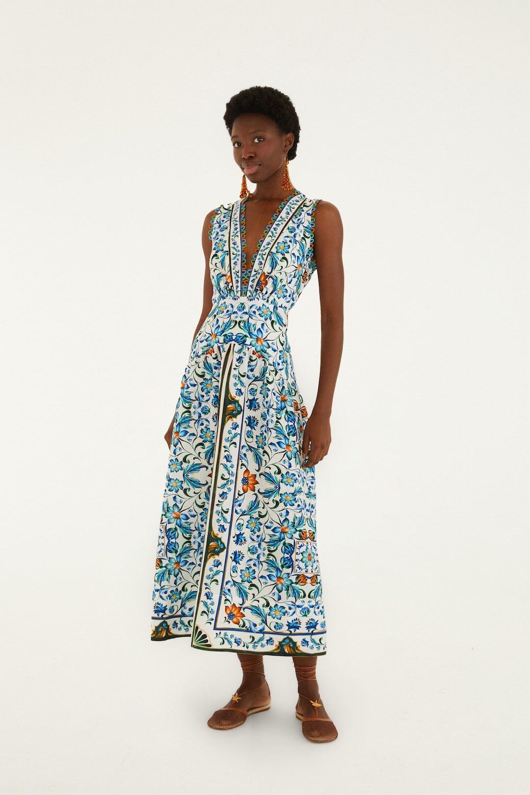 Farm Rio Flora Tile Off-White Midi Dress | Minette Boutique