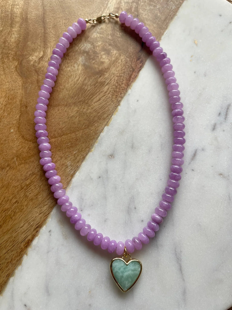 Caia Necklace in Lavender Jade with Amazonite Heart