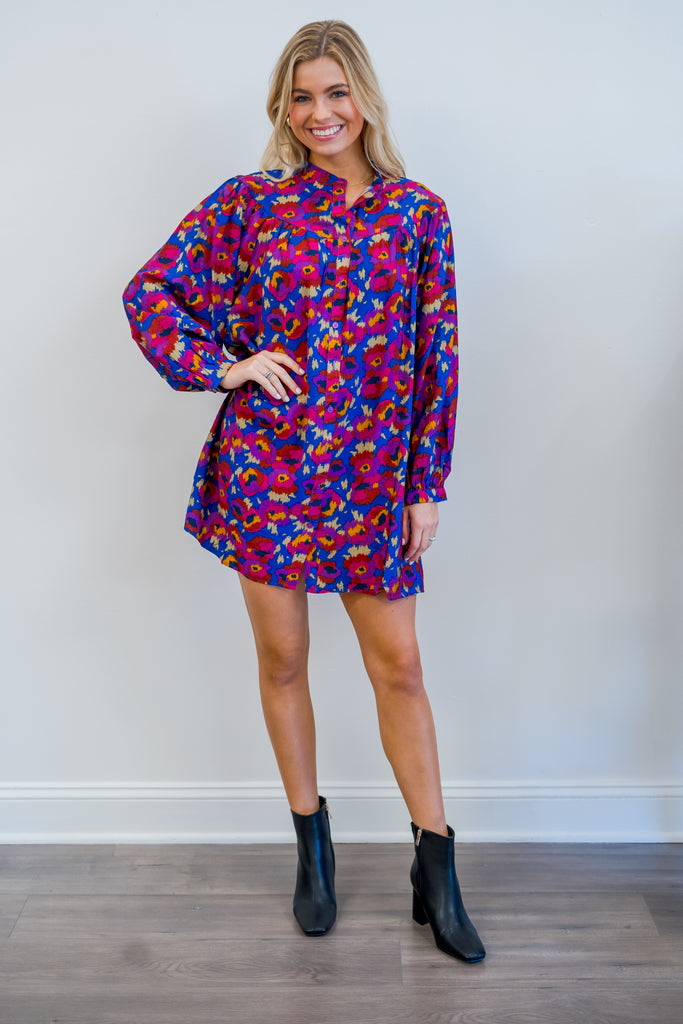 Floral long sleeve shift dress outlet