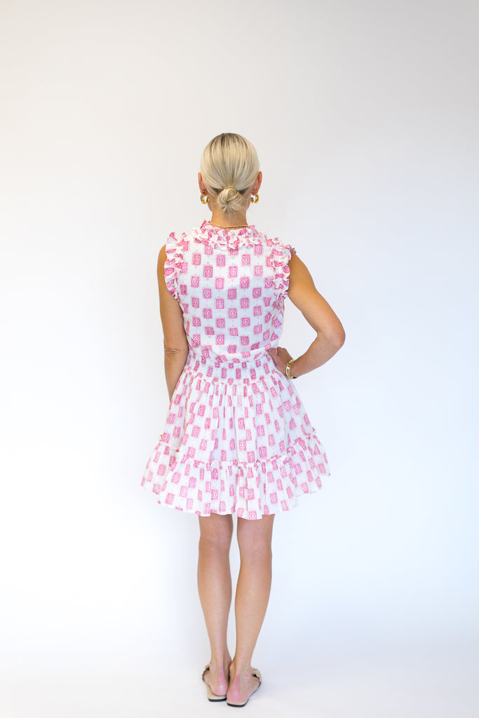 Anna Cate Morgan Dress in Pink Block Print