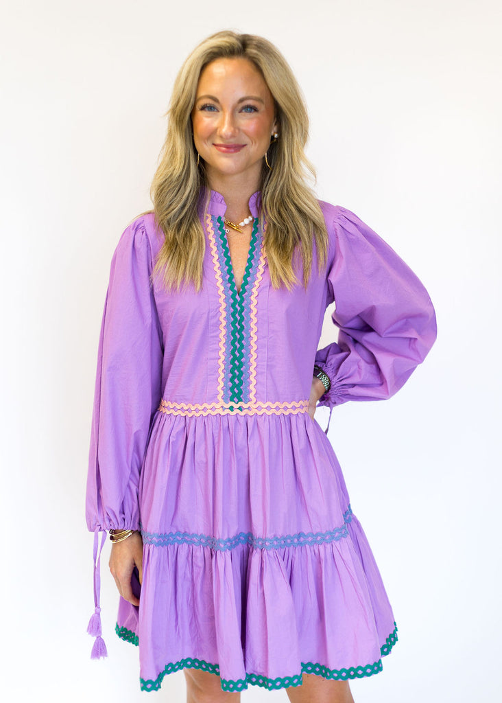 Oliphant Long Sleeve Yoke Dress in Purple
