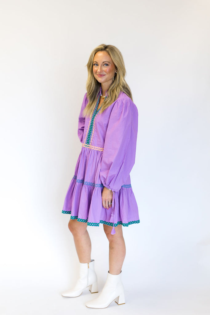 Oliphant Long Sleeve Yoke Dress in Purple