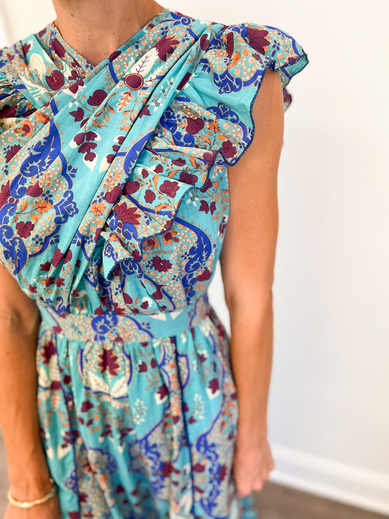 Anna Cate Jameson Midi Dress in Teal and Chocolate Floral