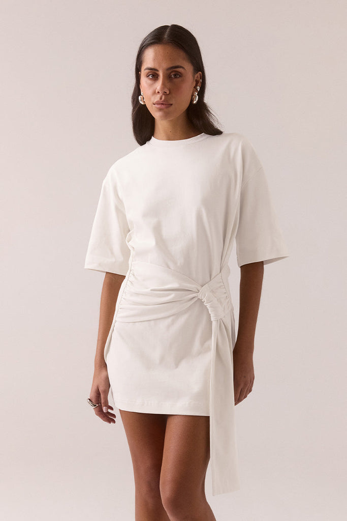 Delani T Shirt Dress with Adjustable Wrap Tie in Cream M Delani T Shirt Dress with Adjustable Wrap Tie in Cream M