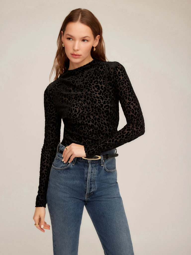 Burnout Velvet Animal Print Long Sleeve Top