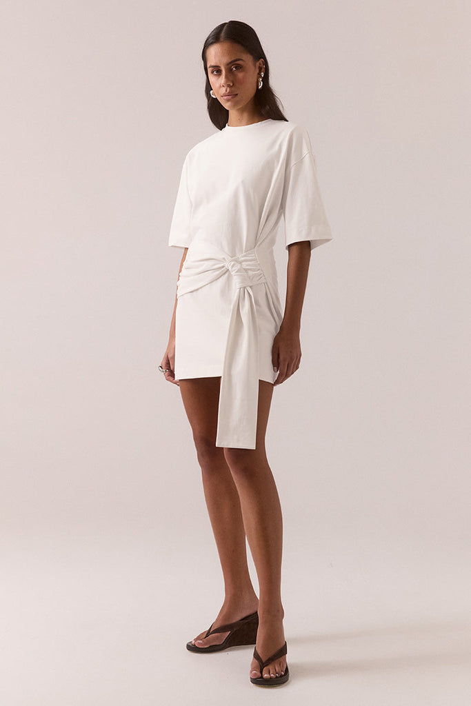 Delani T Shirt Dress with Adjustable Wrap Tie in Cream