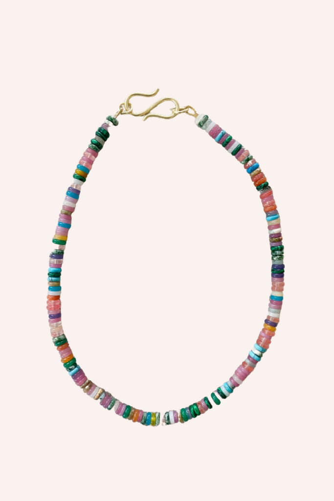 Gemstone Necklace with Gold Clasp in Candy