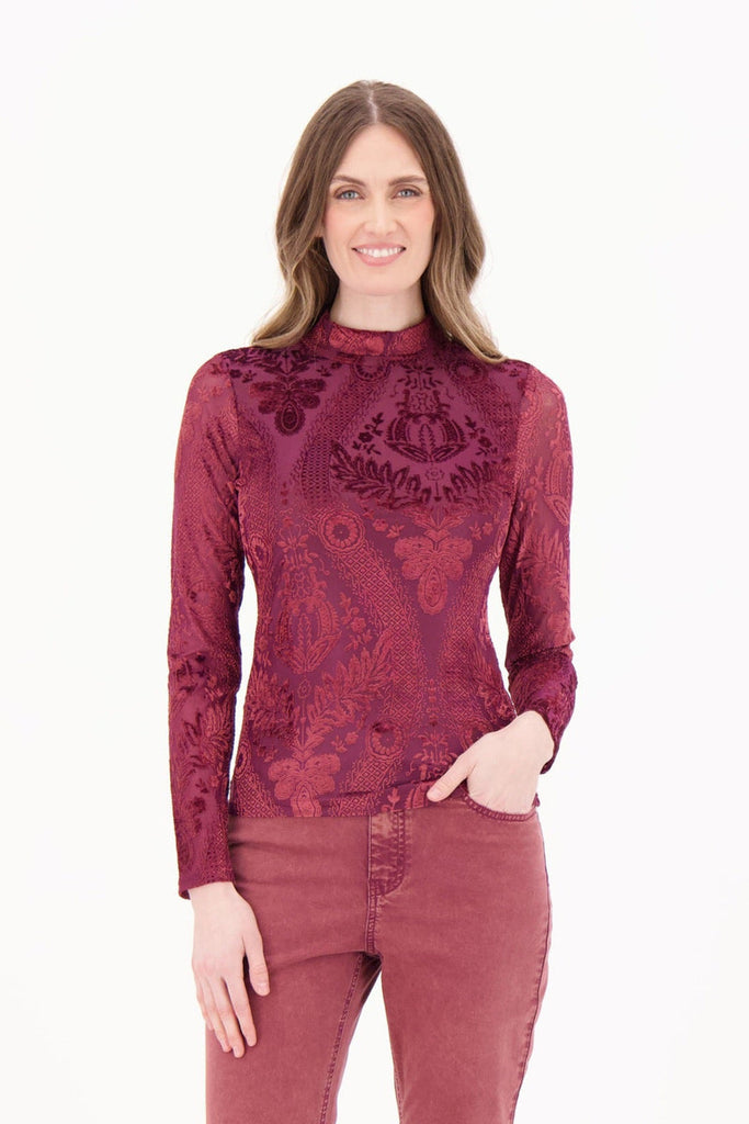 Burnout Velvet Damask Long Sleeve Top