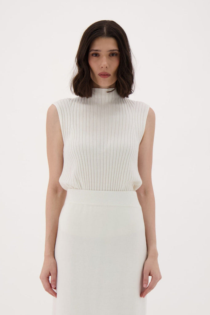 Mock Knit Rib Tank in Ivory