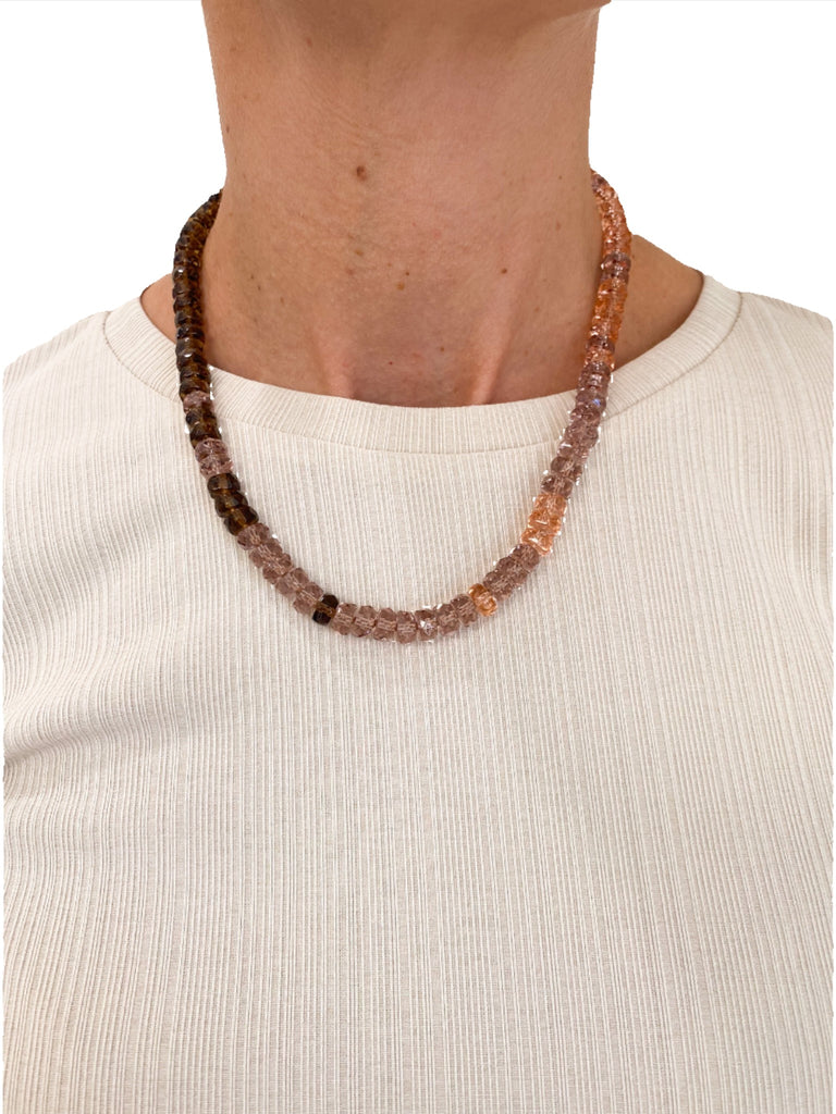 Erica Beaded Glass Necklace in Pink/Brown Multi