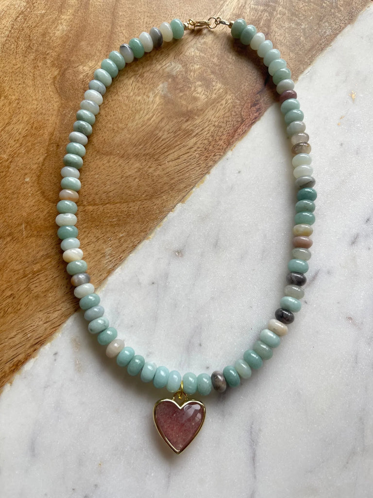 Caia Necklace in Amazonite with Star Quartz Heart