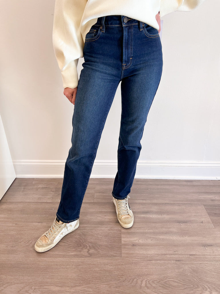 Tracey High Rise Straight Jean in Dark Blue