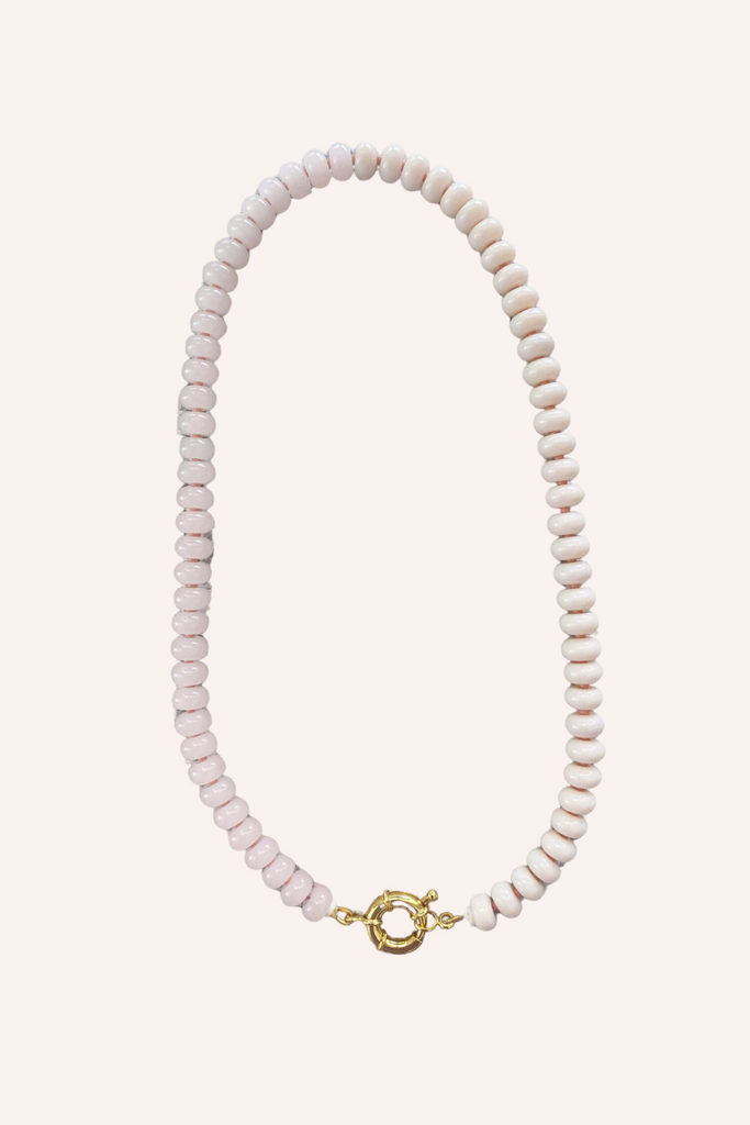 Gemstone Necklace with Gold Clasp in Pale Pink
