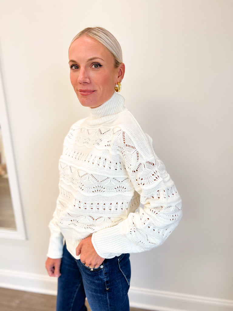 French Connection Linney Stitch High Neck in Winter White