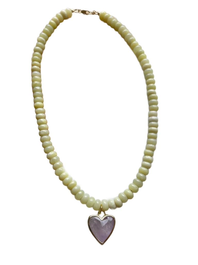 Caia Necklace in Light Lemon Jade with Amethyst Heart