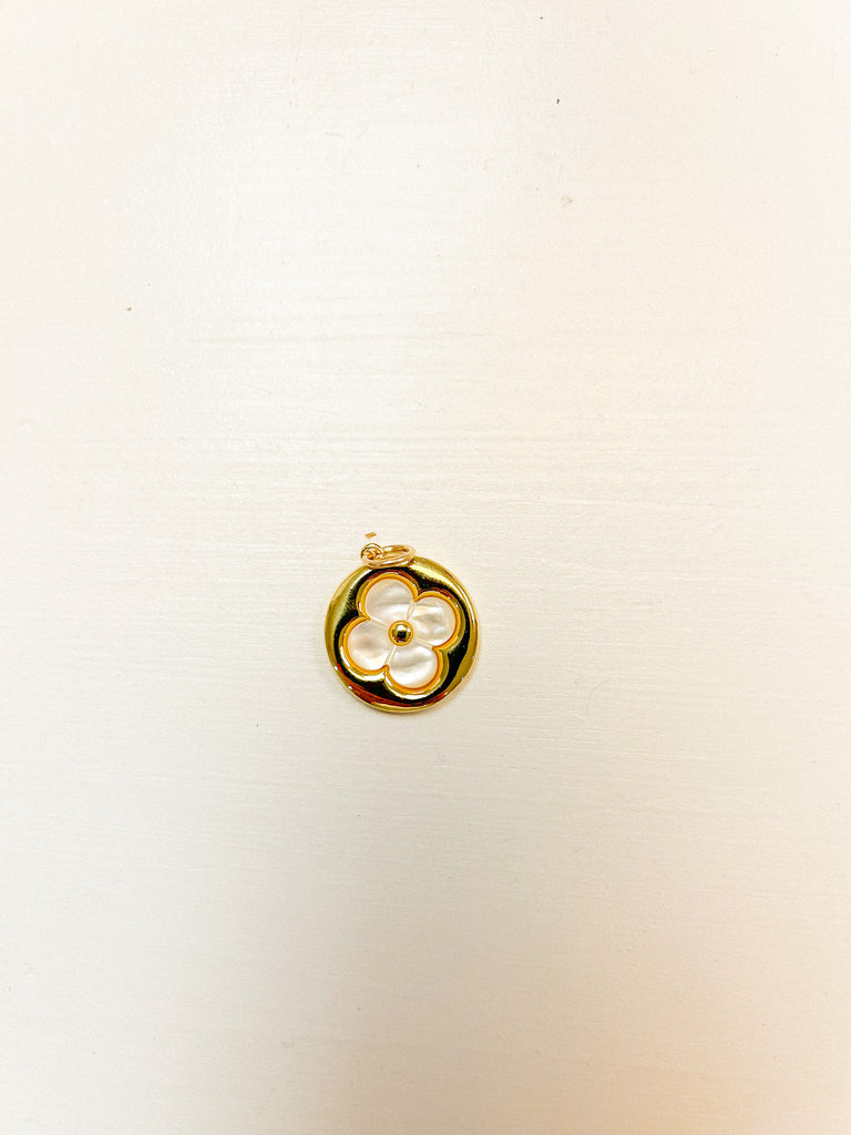 Large Gold Charm with Mother of Pearl Clover