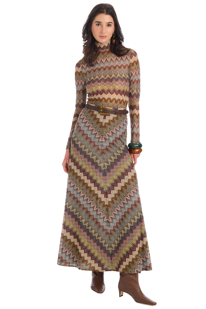 Olive Skirt in Olive Chevron
