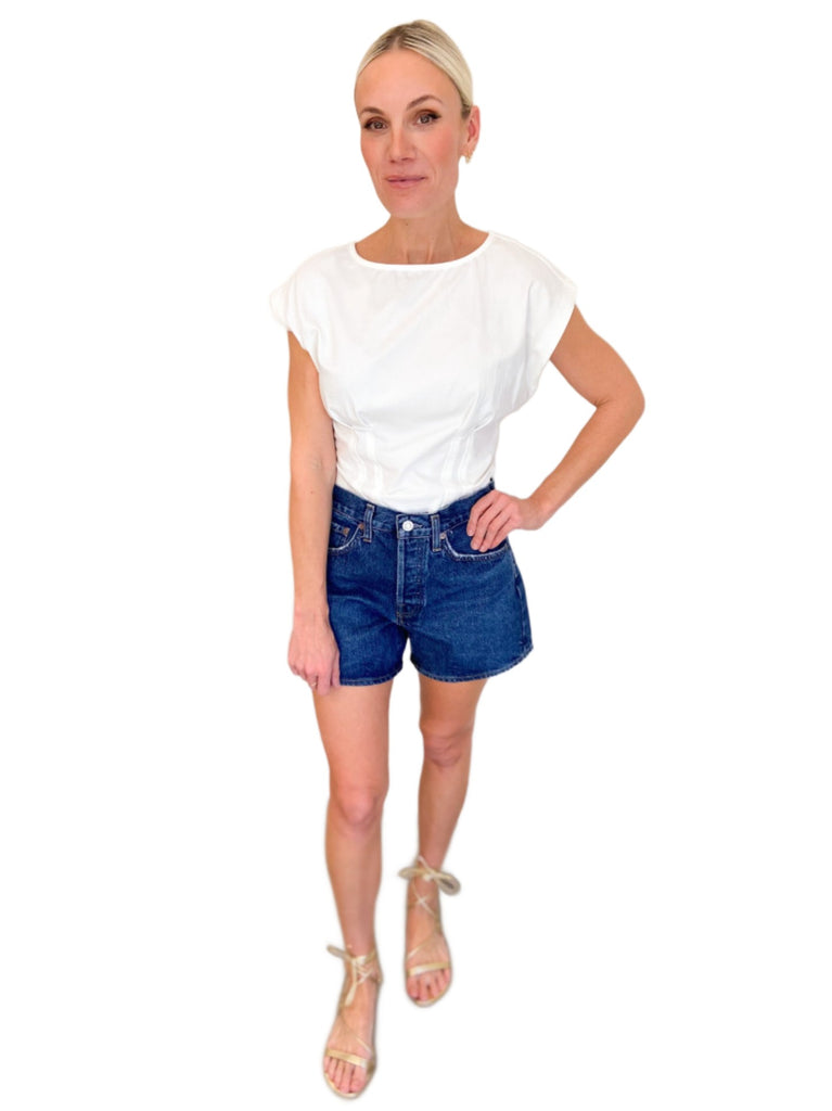 Corset Style T Shirt Top in White