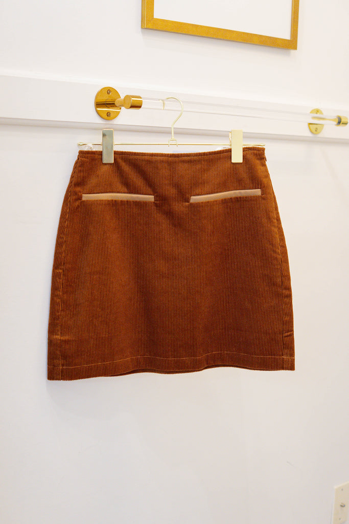 Corduroy Skirt with Faux Leather trim in Brown