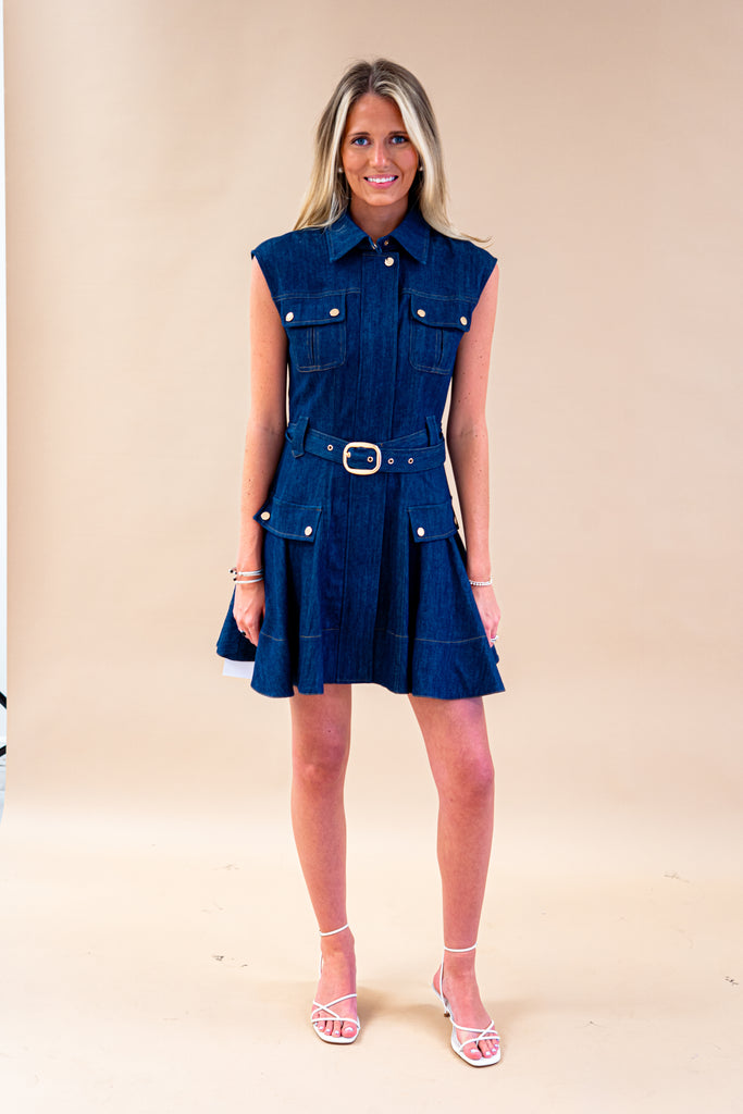 karina grimaldi denim dress Karina Grimaldi Jenna Denim Mini Dress in Blue Denim M