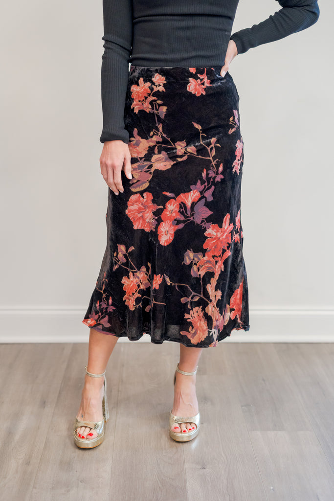 Velvet floral skirt clearance