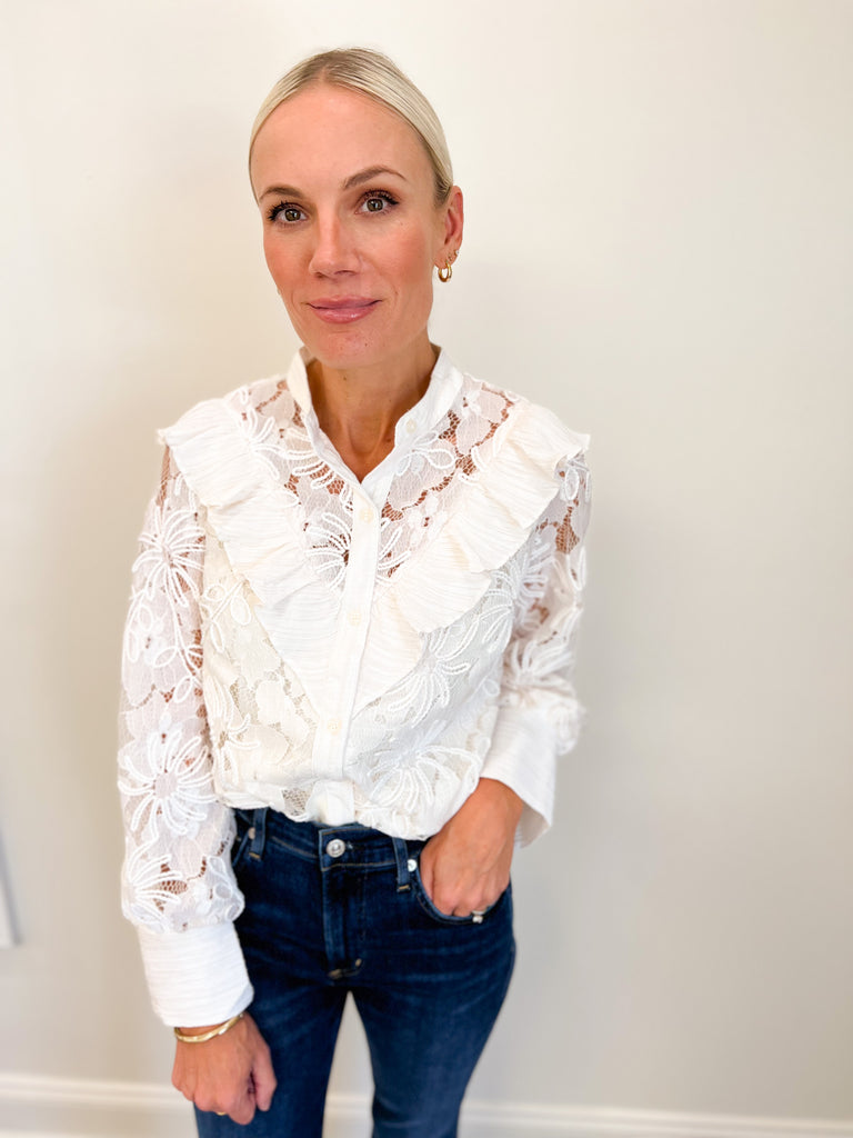 Button Up Lace Top in Ivory