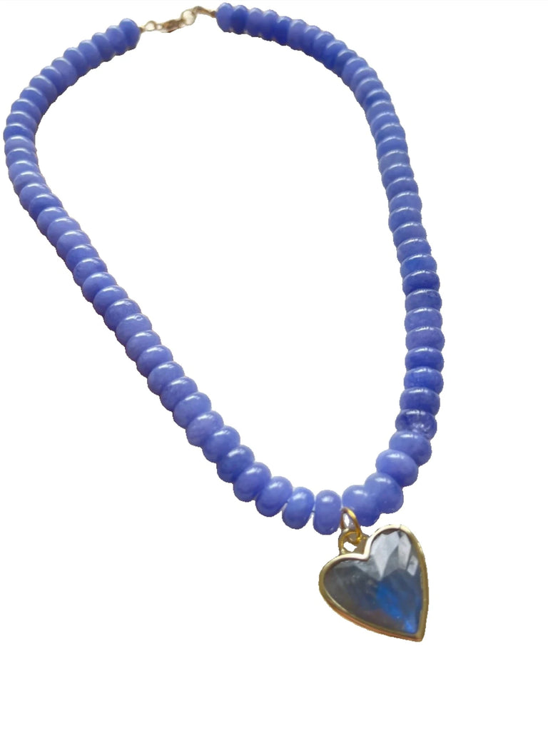 Caia Necklace in Purple Jade with Labradorite Heart