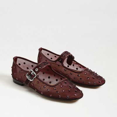 Michaela Shine Mary Jane Flat in French Merlot Mesh