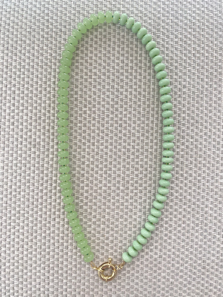 Gemstone Necklace with Gold Clasp in Pale Green Hues