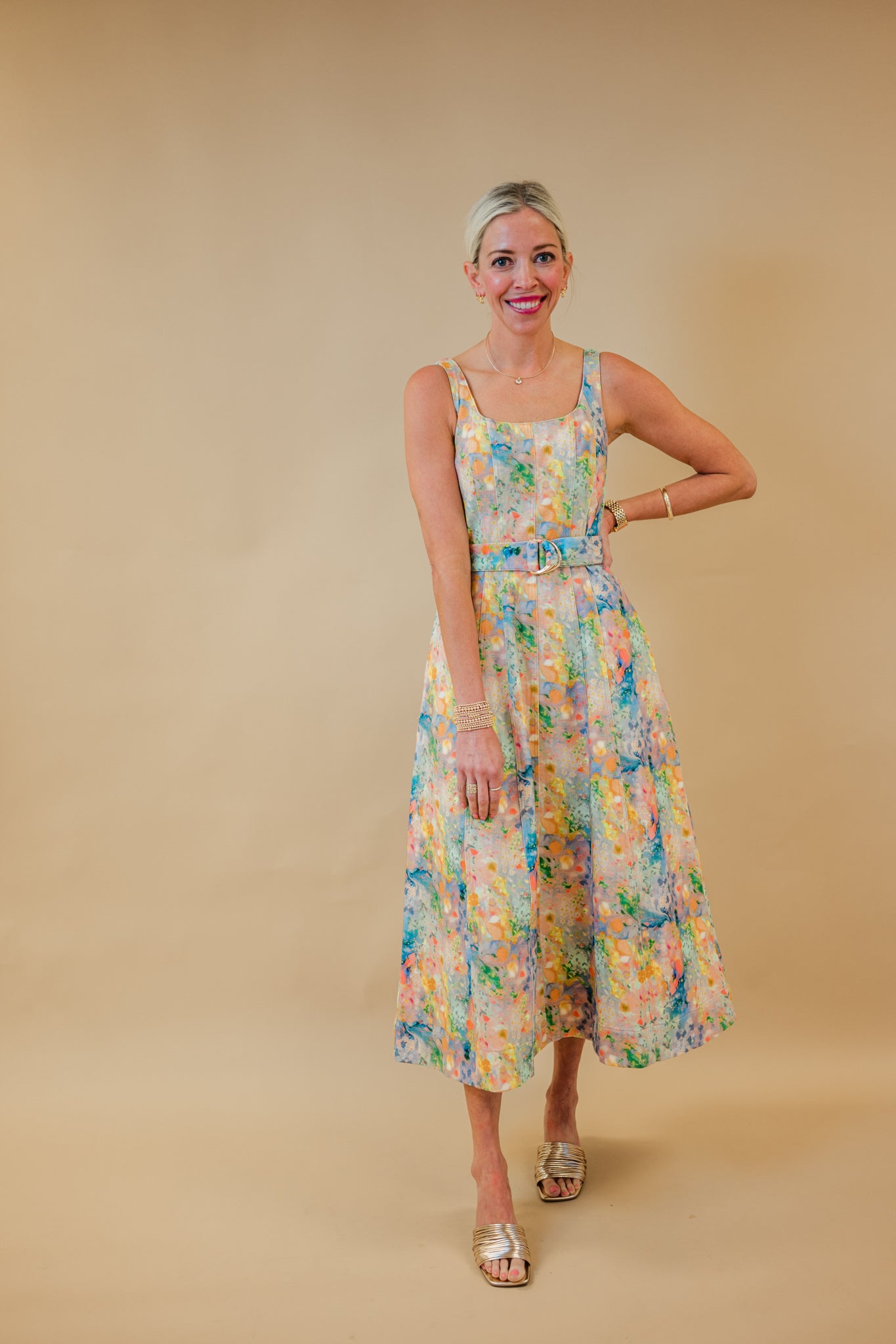 Karina Grimaldi Zyra Print Denim Dress in Azura | Minette Boutique