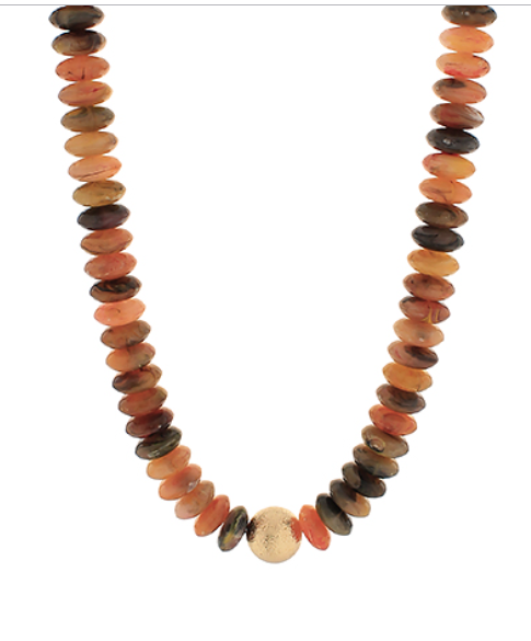 Gold Ball Rondelle Necklace in Brown