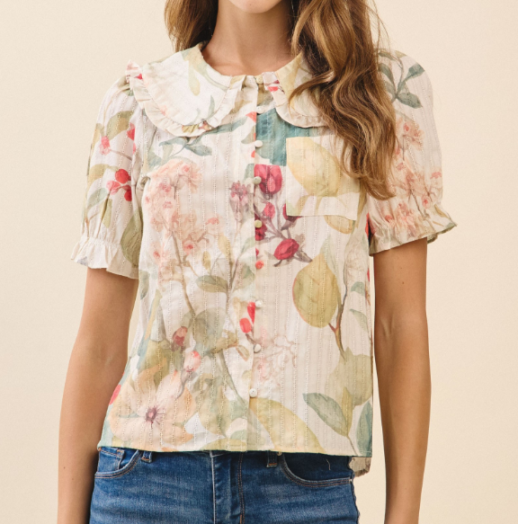 Painterly Floral Print Blouse