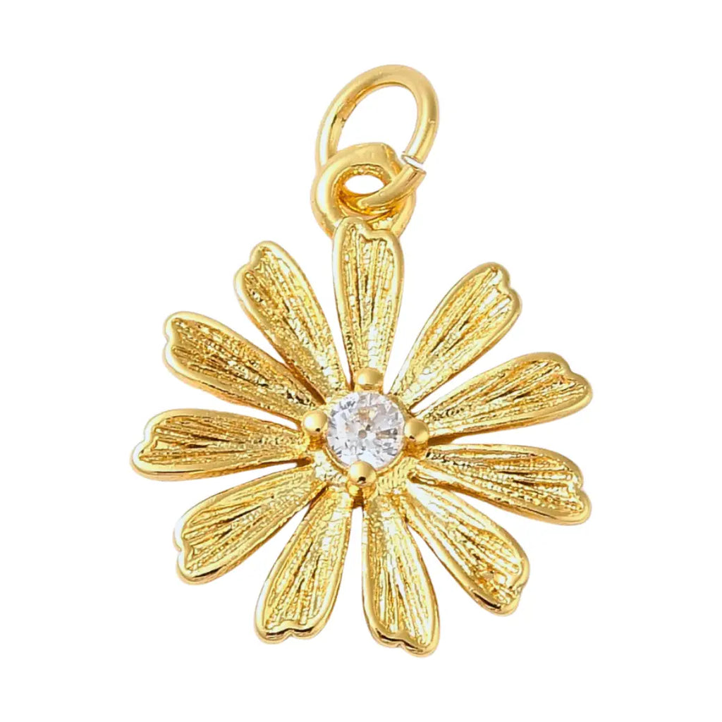 Gold Flower with Rhinestone Center Charm