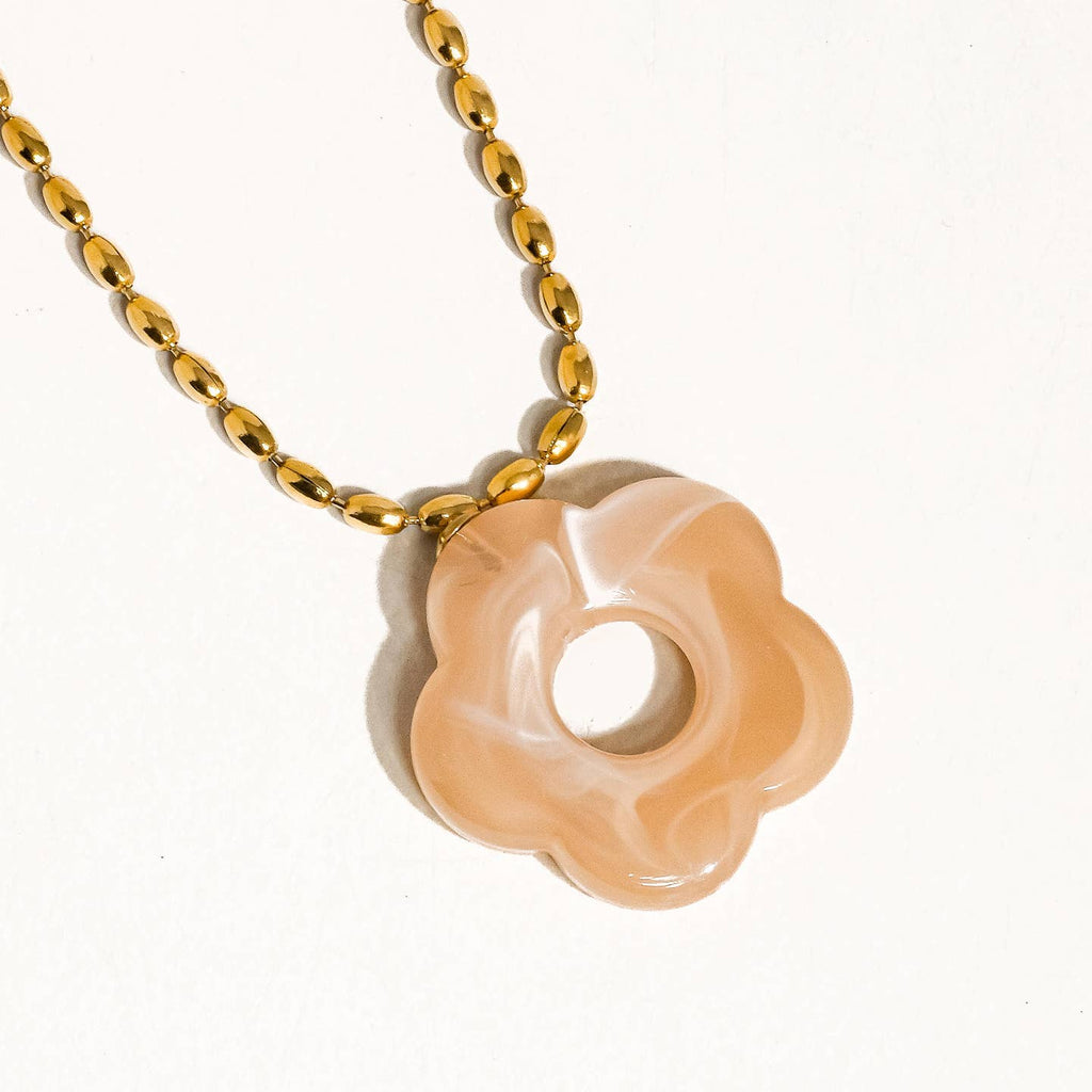 Zea Non-Tarnish Summer Floral Pendant Necklace in Beige