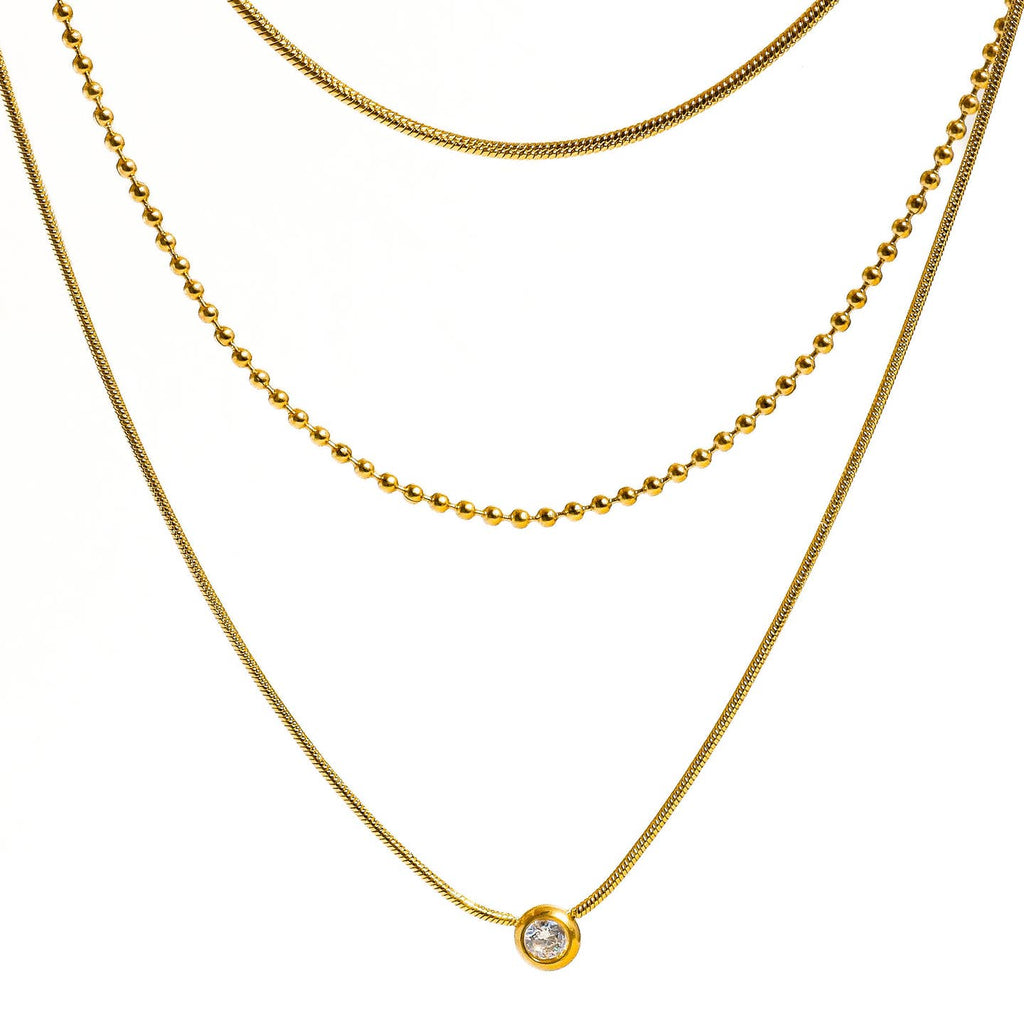 Paulette 18K Gold Non-Tarnish Trilayer Cz Chain Necklace