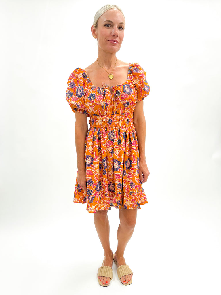 Cleobella Kalena Mini Dress in Tropique Orange Floral Print