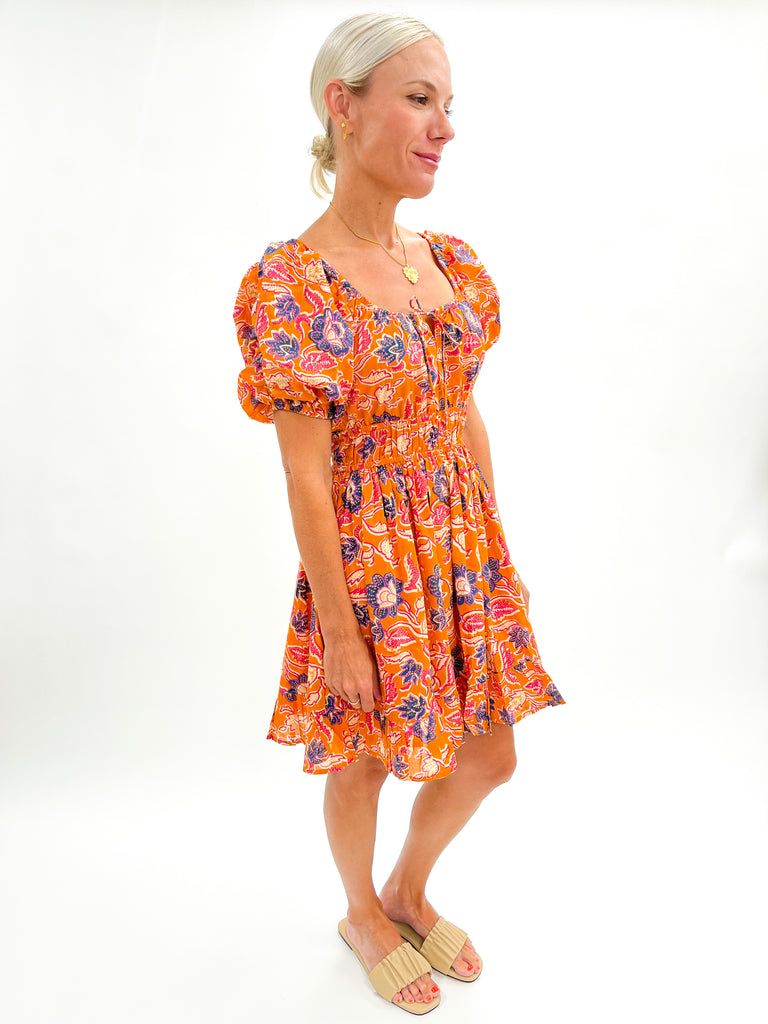 Cleobella Kalena Mini Dress in Tropique Orange Floral Print