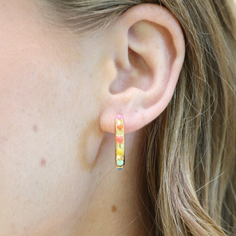 Small Gold with Rainbow Hoop Earrings